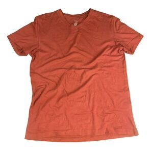 George Mens V-Neck T-Shirt Small S Burnt Orange Rust Short Sleeve Stretch Cotton